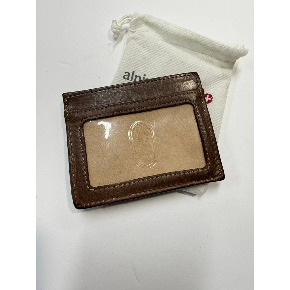Alpine Swiss Mens Leather Money Clip Card Case Wallet Brown Slim ID Window Bag